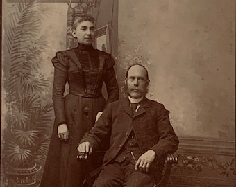 Antique Photo Cabinet Card, Handsome Victorian Husband And Wife