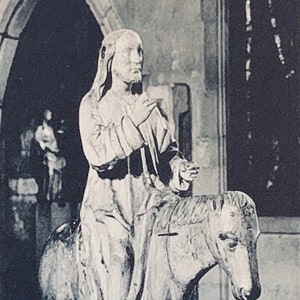 carte postale vintage Des Beaux-Arts, Sculpture d'Art, Christ entrant Jérusalem sur le dos d'un âne, Palmesel,