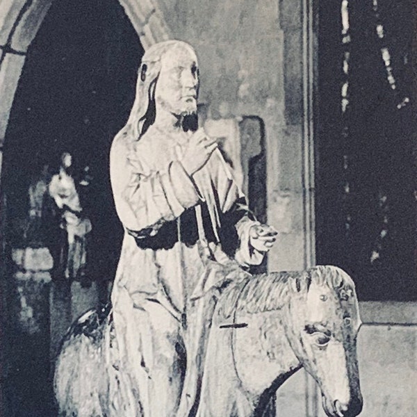Vintage Fine Arts Postcard, Fine Art Sculpture, Christ Entering Jerusalem On The Back Of A Donkey, Palmesel,