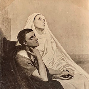 Carte postale antique des Beaux-Arts, Photo des beaux-arts, Sainte Monique et Saint Augustin, Scheffer, 1795 1858