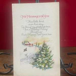 BB24G, vintage, cartes postales, mon message pour vous, vers de Noël, maison de campagne, arbre décoré, États-Unis