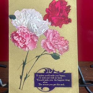 GT26G, cartão postal antigo de saudações, verso de saudações, lindas flores