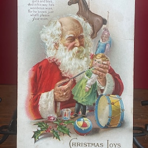 CH9G, Antiquität, Weihnachten, Postkarte, Weihnachtsfreuden, Weihnachtsvers, Weihnachtsmann, der Spielzeug, Henderson Litho Co