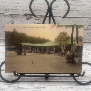 HC62G, Vintage handkolorierte Postkarte, Hütte und Eingangshaus, Endlose Kavernen, Neuer Markt, VA, Alberttype