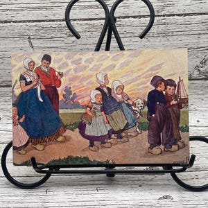 AG159G, Antiquität, Bildende Kunst, Postkarte, Bildende Kunst, Malerei, Holländische Familie, Mutter, Vater, Sechs Kinder, Hund, Herr Depose, Künstler