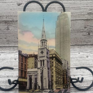 HC76G, Vintage, NUEVA YORK, Coloreado a mano, Mármol de la Iglesia Colegiata, Norman Vincent Peale, Ministro, Albertype