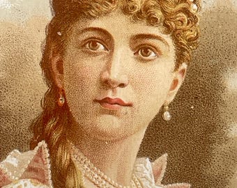 5X9, Karta handlowa z epoki wiktoriańskiej, lata 1800., Wybitna tragiczka, panna LILIAN OLCOTT