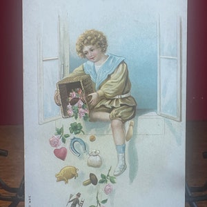 BD35G, Antiek, Licht reliëf, Verjaardagskaart, Verjaardagsgroeten, Schattig klein meisje, Goodies morsen