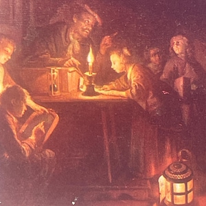 AG171G, Cartão postal vintage de belas artes, Pintura de belas artes, The Evening School, Gerard Dou, Artista, Rijksmuseum, Holanda