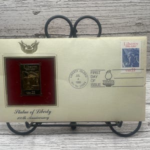 Ersttag der Ausgabe, Freiheitsstatue, 100-jähriges Jubiläum, 4.Juli 1986, offizielle Briefmarke, Goldstempel-Replik und Ersttagsbrief