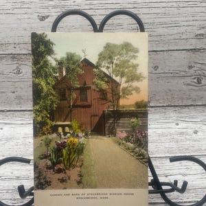 HC72G, vintage, MASSACHUSETTS, coloriée à la main, carte postale, jardin et grange, Stockbridge Mission House, Stockbridge, Albertype