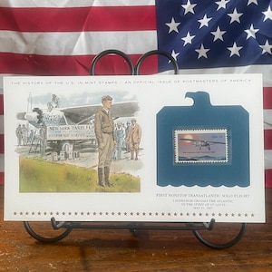 Geschiedenis van de Amerikaanse muntzegels, uitgegeven op 20 mei 1977, eerste non-stop transatlantische solovlucht, uitgave van Postmasters of America