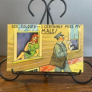 OH9G, Vintage, Humor antiguo, Tarjeta postal, Doggonit, Gee, Soldado, Ciertamente extraño a mi hombre, Tarjeta postal de Asheville