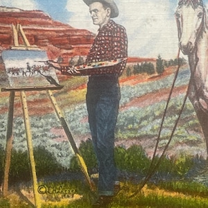 AG178G, Cartão-postal antigo de belas artes, O artista cowboy, Artista L. H. Dude Larsen, EUA