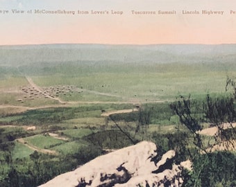 Vintage Hand Colored Postcard, Birds Eye View McConnellsburg From Lovers Leap