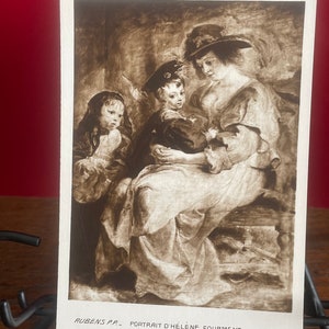 AG48G, Antike Kunst Postkarte, Bildende Kunst Malerei, Portrait Helene Fourment. Zweite Frau von Rubens, und zwei seiner Kinder