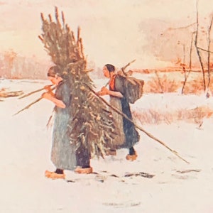 Carte postale vintage des Beaux-Arts, Peinture d'art, à travers la neige en hiver, par l'artiste Paul Thol, dos divisé