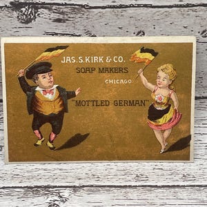 VTC03, Victorian 1800s Trade Card, Two Dancing, Jaś S Kirk Co, Soap Makers