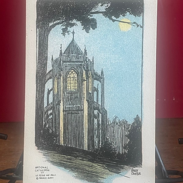 AG3G, Vintage Fine Arts Postcard, Fine Art Painting, National Cathedral Of SS Peter And Paul, Artist Signed