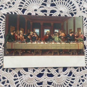 AG129G, Antique Fine Arts Postcard, Fine Art Painting, The Dinner, Leonardo da Vinci, Italy