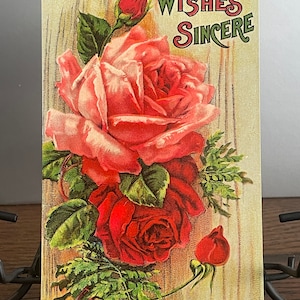GT16G, vintage, Carte postale de salutations, Souhaits sincères, Roses rouges roses, États-Unis