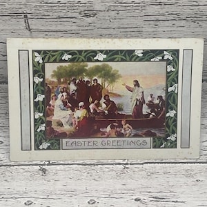 EA2G, cartolina di Pasqua antica leggermente in rilievo, auguri di Pasqua, Cristo e il suo popolo, Whitney Made, USA