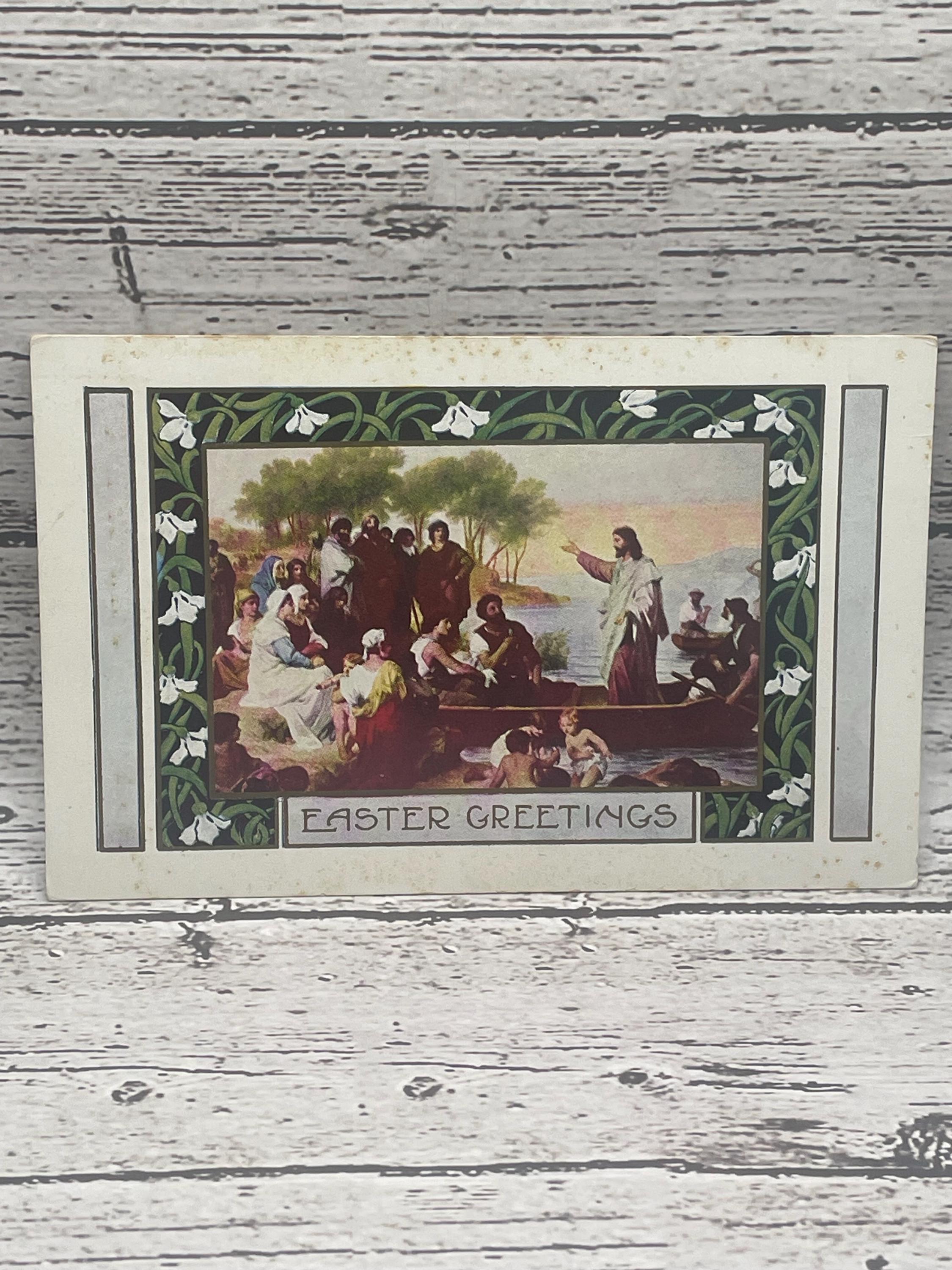 EA2G, Antique Lightly Embossed Easter Postcard, Easter Greetings, Christ And His People, Whitney Made, USA