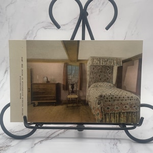 HK46G, Vintage, MASSACHUSETTS, handkoloriert, Ansicht, Postkarte, östliches Schlafzimmer, Stock Bridge Mission House, Stockbrücke, Alberttype