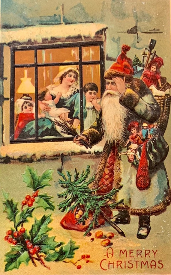Rare Antique Christmas Postcard A Merry Christmas Santa At | Etsy