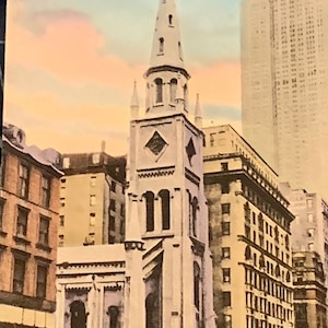 Vintage Handfarbene Postkarte, Marble Collegiate Church, New York City, Albertype