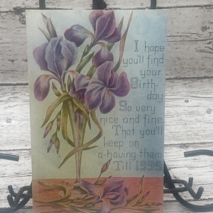 BB10G, Vintage, Birthday, Postcard, Birthday Verse, Beautiful Purple Flowers, Artist Signed, G K Prince Pub, Bargain Bin