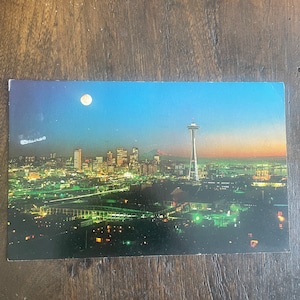 vintage, WASHINGTON, carte postale géante, Seattle, Space Needle, Queen City, majestueux mont Rainier, plastichrome
