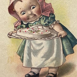 BD64G, Antik, Geburtstagspostkarte, Ihr Geburtstag, kleines Mädchen mit Kuchen