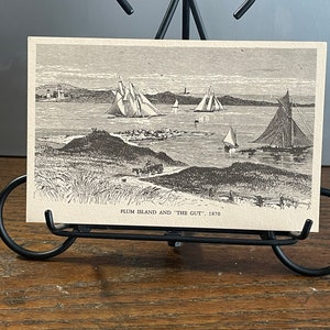 VW48G, NEW YORK, vintage, vue, carte postale, Plum Island et The Gut, 1870, reproduction de musée
