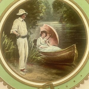 BD69G, Antigo, Levemente Em Relevo, Cartão Postal de Aniversário, Saudações de Aniversário, Versículo de Aniversário, Amantes no Lago, Saxônia