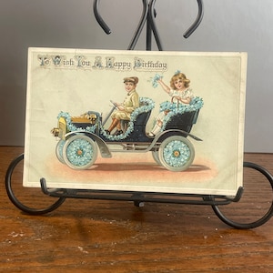 BD5G, Raro, Antiguo, Raphael Tuck, Postal de Cumpleaños, Para desearte un Feliz Cumpleaños, Chica Guapa, Caballero Guapo, Automóvil Antiguo, Sajonia