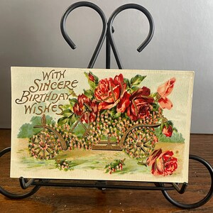 BD38G, Rare Antique,Birthday Postcard, With Sincere Birthday Wishes, Antique Auto, Red Roses, Germany