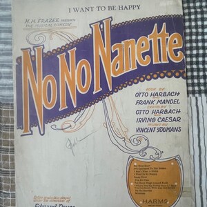 1924, vintage, Comédie musicale, Partitions, Je veux être heureux, Non, non, Nanette, Harbach, Caesar, Youmans, Harms, New York