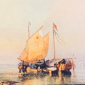 Carte postale antique des Beaux-Arts, Fine Art Painting, Bay Of Naples, Artiste non signé, Early Divided Back