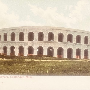 VW4G, vintage, weergave, ansichtkaart, stadion in Harvard, Cambridge, Massachusetts, Souvenir Post Card Co, NY, Berlijn