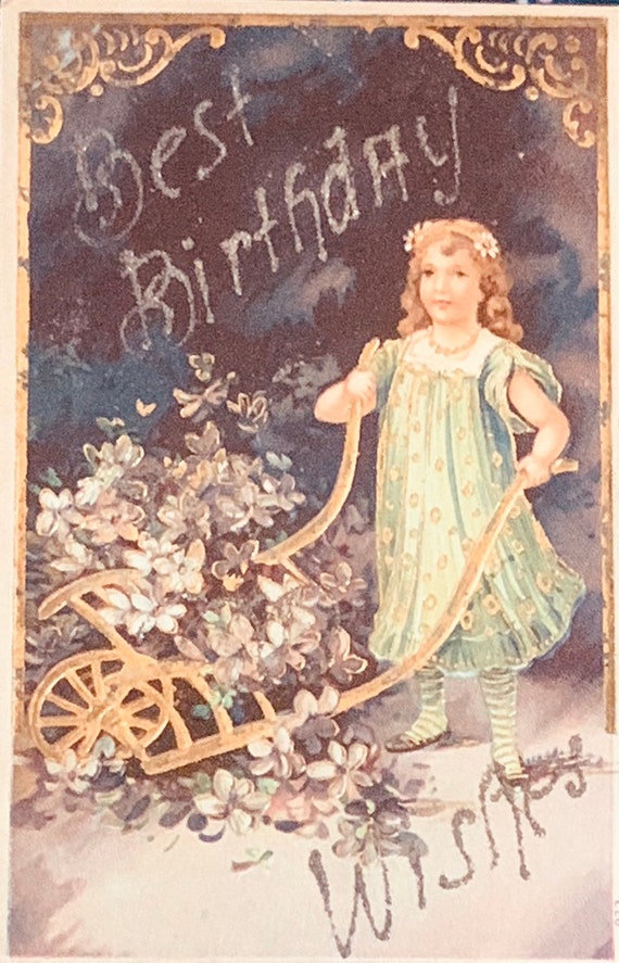 CARTE POSTALE FANTAISIE BERGERET LES FRUITS LES POMMES PETITE FILLE