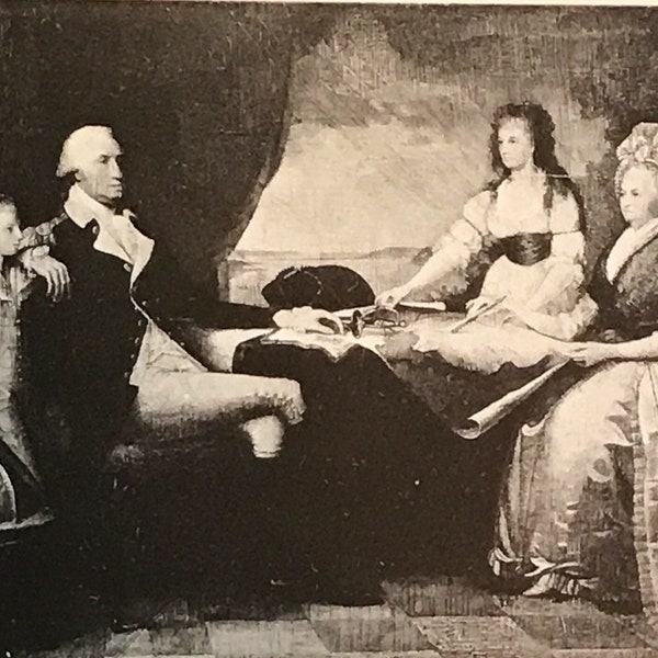 Antique Fine Arts Postcard, Fine Arts Design Painting, The Washington Family Painted From Life, By Artist Edward Savage In 1789