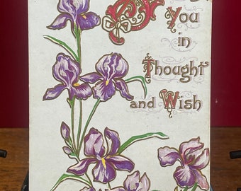 Antike geprägte Grußkarten-Postkarte: Lila Blumen, 1907-1915,GT14G