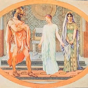 Carte postale antique des Beaux-Arts, Peinture d'art, Iphigénie, Par l'artiste Henri Lucien Doucet, Early Divided Back
