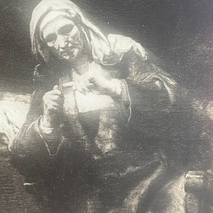 AG121G, Vintage Fine Arts Postkarte, Fine Art Malerei, Alte Frau schneidet ihre Nägel, REMBRANDT, The Metropolitan Museum of Art