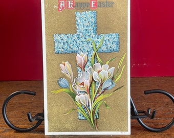 Vintage Embossed Easter Postcard: Floral Cross, Early 1900s, EA16G