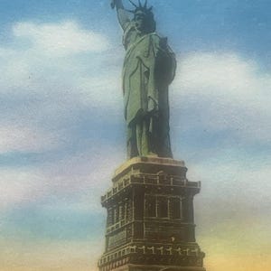 VW97G, NOVA YORK, Vista Vintage, Estátua da Liberdade, Ilha Bedloes, Estados Unidos