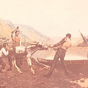Cartão postal antigo de belas artes, pintura de belas artes, um passageiro recalcitrante, do artista Jules Daubeil, dividido antecipadamente