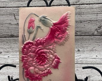 Antike Bas Relief Geburtstags Postkarte: Rosa Blumen, 1911 Deutschland