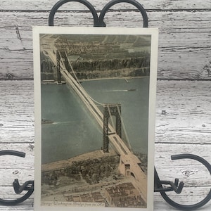 VW92G, NEW YORK, vue vintage, carte postale, pont George Washington vu du ciel, Luminone, États-Unis